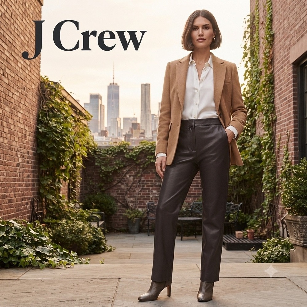 J.Crew Kate Faux Leather Straight Leg Pants Black High Rise Size 0 Chic Trendy